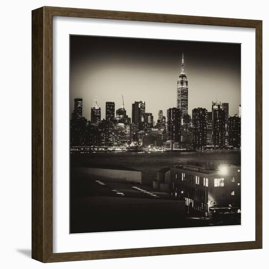 Skyline of the Skyscrapers of Manhattan by Night from Brooklyn-Philippe Hugonnard-Framed Photographic Print