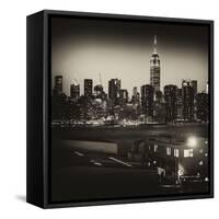 Skyline of the Skyscrapers of Manhattan by Night from Brooklyn-Philippe Hugonnard-Framed Stretched Canvas