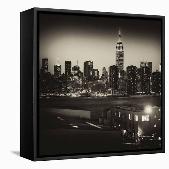 Skyline of the Skyscrapers of Manhattan by Night from Brooklyn-Philippe Hugonnard-Framed Stretched Canvas