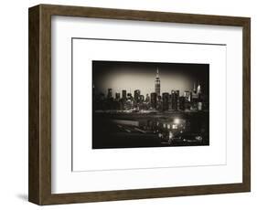 Skyline of the Skyscrapers of Manhattan by Night from Brooklyn-Philippe Hugonnard-Framed Art Print