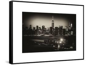 Skyline of the Skyscrapers of Manhattan by Night from Brooklyn-Philippe Hugonnard-Framed Stretched Canvas