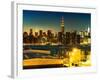 Skyline of the Skyscrapers of Manhattan by Nightfall from Brooklyn-Philippe Hugonnard-Framed Photographic Print