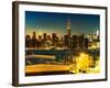 Skyline of the Skyscrapers of Manhattan by Nightfall from Brooklyn-Philippe Hugonnard-Framed Photographic Print