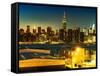 Skyline of the Skyscrapers of Manhattan by Nightfall from Brooklyn-Philippe Hugonnard-Framed Stretched Canvas