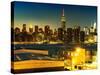 Skyline of the Skyscrapers of Manhattan by Nightfall from Brooklyn-Philippe Hugonnard-Stretched Canvas