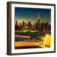 Skyline of the Skyscrapers of Manhattan by Nightfall from Brooklyn-Philippe Hugonnard-Framed Photographic Print