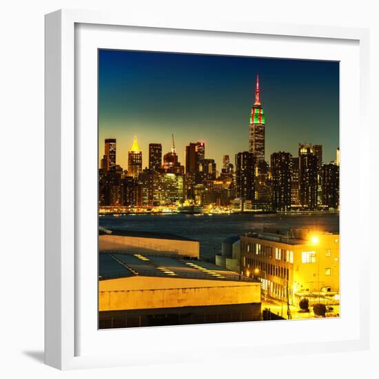 Skyline of the Skyscrapers of Manhattan by Nightfall from Brooklyn-Philippe Hugonnard-Framed Photographic Print