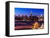 Skyline of the Skyscrapers of Manhattan by Nightfall from Brooklyn-Philippe Hugonnard-Framed Stretched Canvas