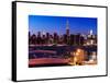 Skyline of the Skyscrapers of Manhattan by Nightfall from Brooklyn-Philippe Hugonnard-Framed Stretched Canvas