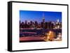 Skyline of the Skyscrapers of Manhattan by Nightfall from Brooklyn-Philippe Hugonnard-Framed Stretched Canvas