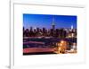 Skyline of the Skyscrapers of Manhattan by Nightfall from Brooklyn-Philippe Hugonnard-Framed Art Print