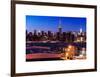 Skyline of the Skyscrapers of Manhattan by Nightfall from Brooklyn-Philippe Hugonnard-Framed Art Print