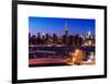 Skyline of the Skyscrapers of Manhattan by Nightfall from Brooklyn-Philippe Hugonnard-Framed Art Print