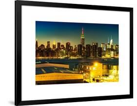 Skyline of the Skyscrapers of Manhattan by Nightfall from Brooklyn-Philippe Hugonnard-Framed Art Print