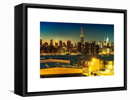 Skyline of the Skyscrapers of Manhattan by Nightfall from Brooklyn-Philippe Hugonnard-Framed Stretched Canvas