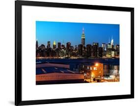 Skyline of the Skyscrapers of Manhattan by Nightfall from Brooklyn-Philippe Hugonnard-Framed Art Print