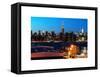 Skyline of the Skyscrapers of Manhattan by Nightfall from Brooklyn-Philippe Hugonnard-Framed Stretched Canvas