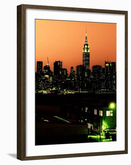 Skyline of the Skyscrapers of Manhattan by Orange Night from Brooklyn-Philippe Hugonnard-Framed Photographic Print