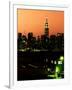 Skyline of the Skyscrapers of Manhattan by Orange Night from Brooklyn-Philippe Hugonnard-Framed Photographic Print