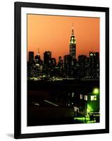 Skyline of the Skyscrapers of Manhattan by Orange Night from Brooklyn-Philippe Hugonnard-Framed Photographic Print