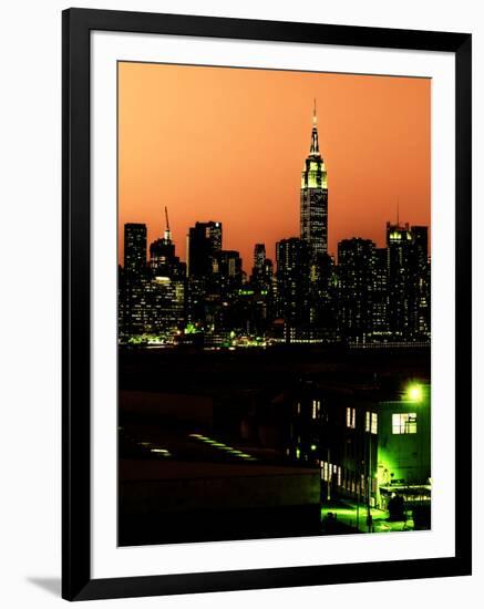 Skyline of the Skyscrapers of Manhattan by Orange Night from Brooklyn-Philippe Hugonnard-Framed Photographic Print