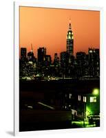 Skyline of the Skyscrapers of Manhattan by Orange Night from Brooklyn-Philippe Hugonnard-Framed Photographic Print