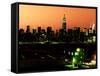 Skyline of the Skyscrapers of Manhattan by Orange Night from Brooklyn-Philippe Hugonnard-Framed Stretched Canvas