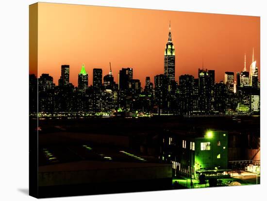 Skyline of the Skyscrapers of Manhattan by Orange Night from Brooklyn-Philippe Hugonnard-Stretched Canvas