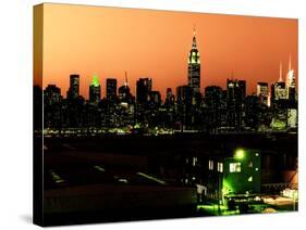 Skyline of the Skyscrapers of Manhattan by Orange Night from Brooklyn-Philippe Hugonnard-Stretched Canvas