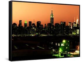 Skyline of the Skyscrapers of Manhattan by Orange Night from Brooklyn-Philippe Hugonnard-Framed Stretched Canvas