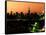 Skyline of the Skyscrapers of Manhattan by Orange Night from Brooklyn-Philippe Hugonnard-Framed Stretched Canvas