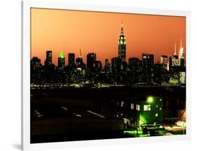 Skyline of the Skyscrapers of Manhattan by Orange Night from Brooklyn-Philippe Hugonnard-Framed Photographic Print