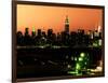 Skyline of the Skyscrapers of Manhattan by Orange Night from Brooklyn-Philippe Hugonnard-Framed Photographic Print