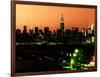 Skyline of the Skyscrapers of Manhattan by Orange Night from Brooklyn-Philippe Hugonnard-Framed Photographic Print