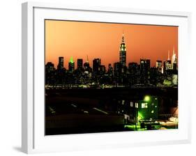 Skyline of the Skyscrapers of Manhattan by Orange Night from Brooklyn-Philippe Hugonnard-Framed Photographic Print