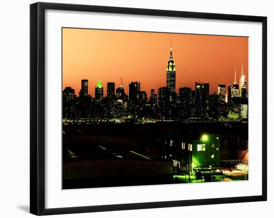 Skyline of the Skyscrapers of Manhattan by Orange Night from Brooklyn-Philippe Hugonnard-Framed Photographic Print