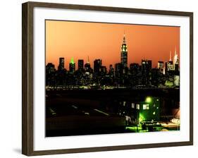 Skyline of the Skyscrapers of Manhattan by Orange Night from Brooklyn-Philippe Hugonnard-Framed Photographic Print