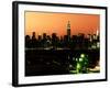 Skyline of the Skyscrapers of Manhattan by Orange Night from Brooklyn-Philippe Hugonnard-Framed Photographic Print