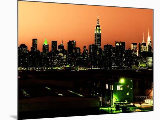 Skyline of the Skyscrapers of Manhattan by Orange Night from Brooklyn-Philippe Hugonnard-Mounted Photographic Print