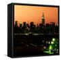 Skyline of the Skyscrapers of Manhattan by Orange Night from Brooklyn-Philippe Hugonnard-Framed Stretched Canvas
