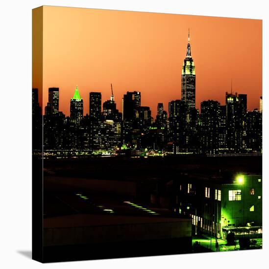 Skyline of the Skyscrapers of Manhattan by Orange Night from Brooklyn-Philippe Hugonnard-Stretched Canvas