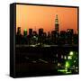 Skyline of the Skyscrapers of Manhattan by Orange Night from Brooklyn-Philippe Hugonnard-Framed Stretched Canvas