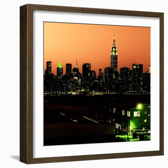 Skyline of the Skyscrapers of Manhattan by Orange Night from Brooklyn-Philippe Hugonnard-Framed Photographic Print