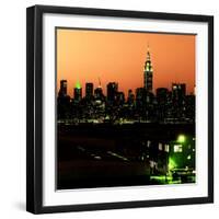 Skyline of the Skyscrapers of Manhattan by Orange Night from Brooklyn-Philippe Hugonnard-Framed Photographic Print