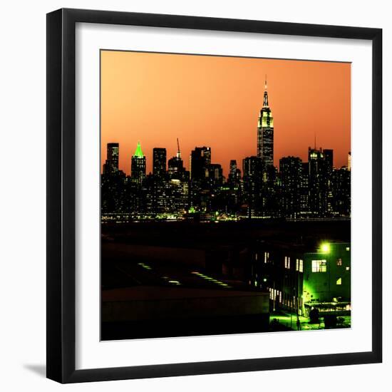 Skyline of the Skyscrapers of Manhattan by Orange Night from Brooklyn-Philippe Hugonnard-Framed Photographic Print