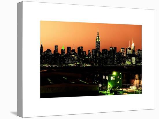 Skyline of the Skyscrapers of Manhattan by Orange Night from Brooklyn-Philippe Hugonnard-Stretched Canvas