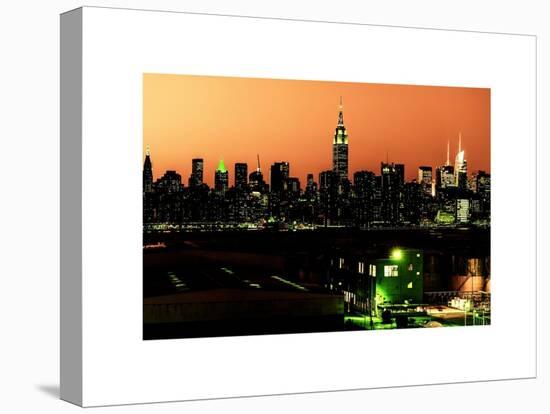 Skyline of the Skyscrapers of Manhattan by Orange Night from Brooklyn-Philippe Hugonnard-Stretched Canvas