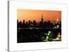 Skyline of the Skyscrapers of Manhattan by Orange Night from Brooklyn-Philippe Hugonnard-Stretched Canvas
