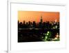 Skyline of the Skyscrapers of Manhattan by Orange Night from Brooklyn-Philippe Hugonnard-Framed Art Print