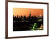 Skyline of the Skyscrapers of Manhattan by Orange Night from Brooklyn-Philippe Hugonnard-Framed Art Print